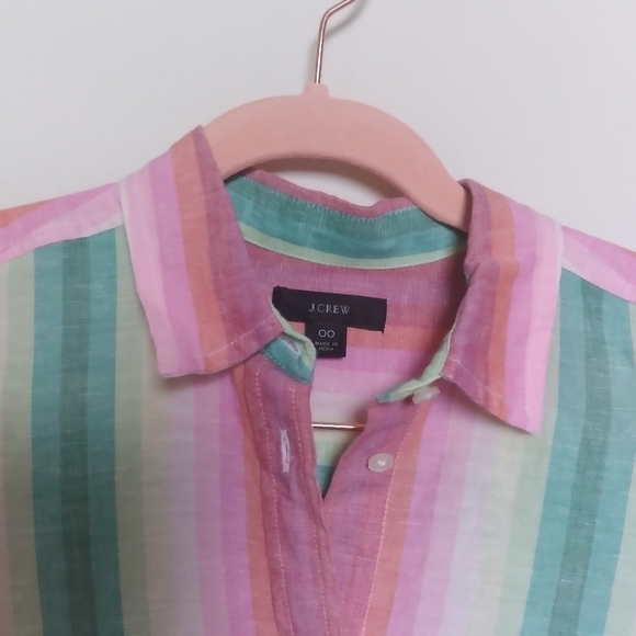 J. Crew Classic Fit Boyfriend Button Front Linen Blend Shirt in Rainbow Stripe - Picture 6 of 11